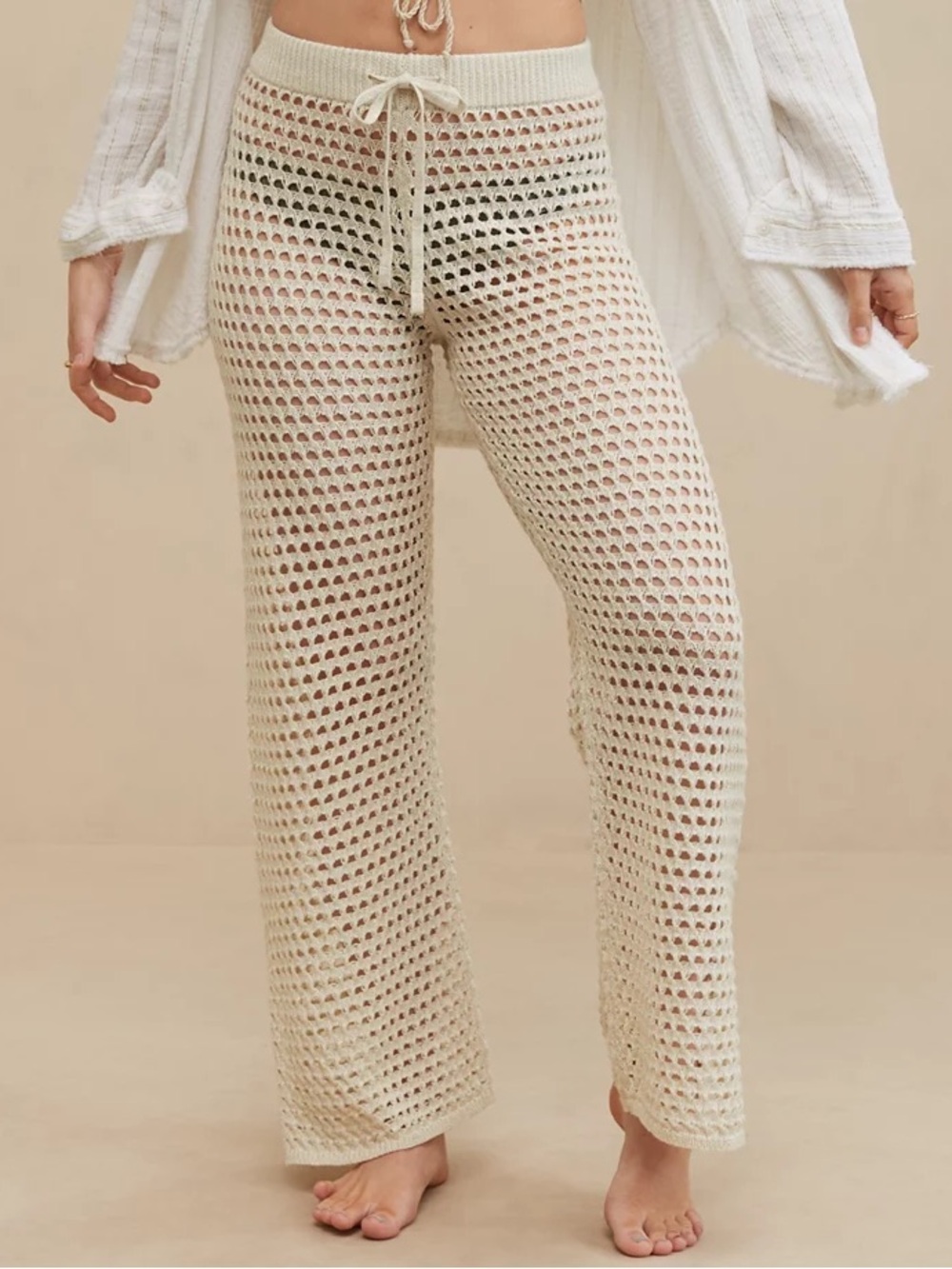 Aerie Crochet Vacay Pant Cotton knitted cover-up bohemian open knit Size Medium